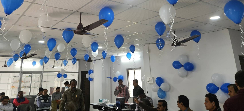 Interior view of Contai B.B. Health Clinic with decorated patient hall